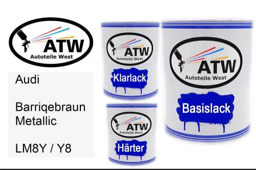 Audi, Barriqebraun Metallic, LM8Y / Y8: 1L Lackdose + 1L Klarlack + 500ml Härter - Set, von ATW Autoteile West.